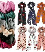 DIAN Assorted Pack of 12 Hair Scrunchies, Ponytail Holder in Printed & Velvet for Womens