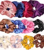 DIAN Assorted Pack of 12 Hair Scrunchies, Ponytail Holder in Satin Solid, Velvet Fabric & Printed for Women