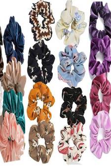 DIAN Assorted Pack of 24 Ponytail Holder in Satin Solid, Velvet Fabric & Printed, Hair Scrunchies for Women
