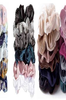 DIAN Assorted Pack of 24 Hair Scrunchies, Ponytail Holder in Satin Solid, Velvet Fabric & Printed for Women