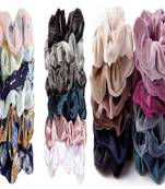 DIAN Assorted Pack of 24 Hair Scrunchies, Ponytail Holder in Satin Solid, Velvet Fabric & Printed for Women