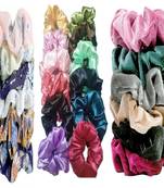 DIAN Assorted Pack of 24 Hair Scrunchies, Ponytail Holder in Satin Solid, Velvet Fabric & Printed for Women