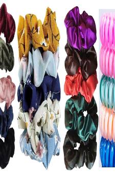 DIAN Assorted Pack of 20 Hair Scrunchies, Ponytail Holder in Solid Satin, Velvet, Wire & Printed for Women