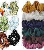 DIAN Assorted Pack of 12 Hair Scrunchies, Ponytail Holder in Satin Solid & Printed for Womens