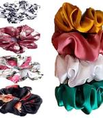 DIAN Assorted Pack of 8 Hair Scrunchies, Ponytail Holder in Satin Solid & Printed for Womens