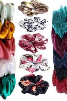 DIAN Assorted Pack of 15 Hair Scrunchies, Ponytail Holder in Satin Solid, Velvet Fabric & Printed for Women
