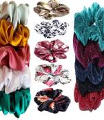 DIAN Assorted Pack of 15 Hair Scrunchies, Ponytail Holder in Satin Solid, Velvet Fabric & Printed for Women