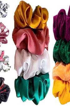 DIAN Assorted Pack of 12 Hair Scrunchies, Ponytail Holder in Satin Solid, Velvet Fabric & Printed for Women