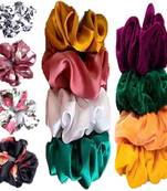 DIAN Assorted Pack of 12 Hair Scrunchies, Ponytail Holder in Satin Solid, Velvet Fabric & Printed for Women