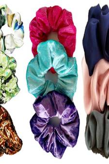 DIAN Assorted Pack of 9 Hair Scrunchies, Ponytail Holder in Satin Solid, Velvet Fabric & Printed for Women