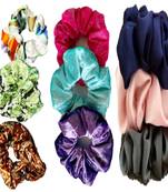 DIAN Assorted Pack of 9 Hair Scrunchies, Ponytail Holder in Satin Solid, Velvet Fabric & Printed for Women