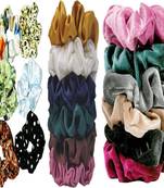 DIAN Assorted Pack of 18 Hair Scrunchies, Ponytail Holder in Satin Solid, Velvet Fabric & Printed for Women