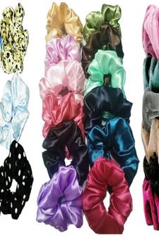 DIAN Assorted Pack of 24 Hair Scrunchies, Ponytail Holder in Satin Solid, Velvet Fabric & Printed for Women