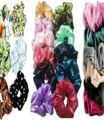DIAN Assorted Pack of 24 Hair Scrunchies, Ponytail Holder in Satin Solid, Velvet Fabric & Printed for Women