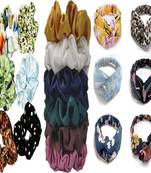DIAN Assorted Pack of 18 Hair Scrunchies & Elastic Head band in Satin & Printed for Womens