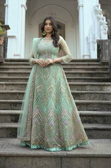 Sea-green embroidered net salwar