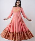 Women's Embroidered Anarkali kurta in Peach