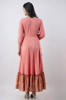 Women's Embroidered Anarkali kurta in Peach