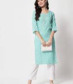 Women's Zig-Zag Print Straight Kurti in Light Green