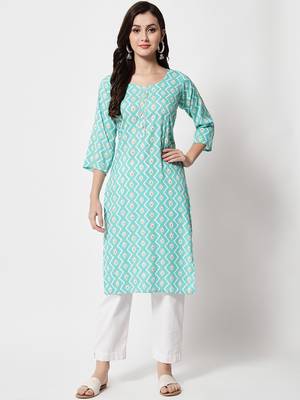 Women's Zig-Zag Print Straight Kurti in Light Green 3