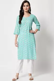 Women's Zig-Zag Print Straight Kurti in Light Green