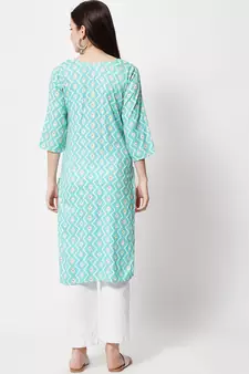 Women's Zig-Zag Print Straight Kurti in Light Green