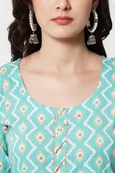 Women's Zig-Zag Print Straight Kurti in Light Green