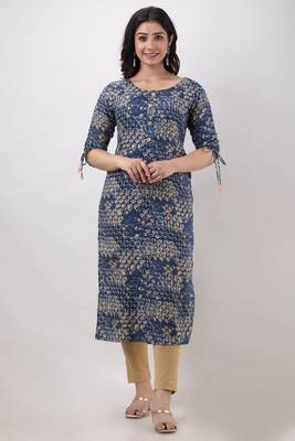Women's Rayon Printed Straight Kurta in Blue 1