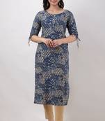 Women's Rayon Printed Straight Kurta in Blue