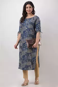 Women's Rayon Printed Straight Kurta in Blue