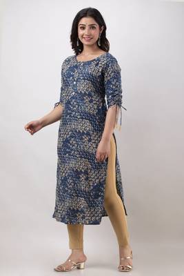 Women's Rayon Printed Straight Kurta in Blue 3