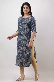Women's Rayon Printed Straight Kurta in Blue
