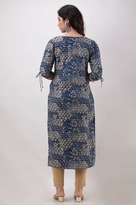 Women's Rayon Printed Straight Kurta in Blue 4