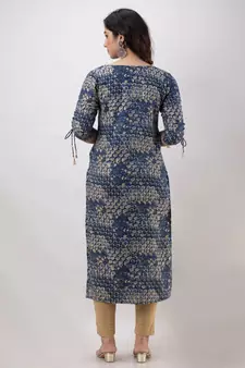 Women's Rayon Printed Straight Kurta in Blue