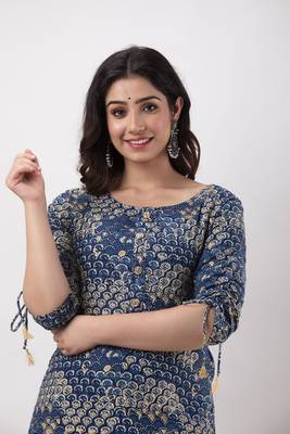 Women's Rayon Printed Straight Kurta in Blue 5
