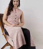 Women's Paisley Print Frontslit Kurti in Pink