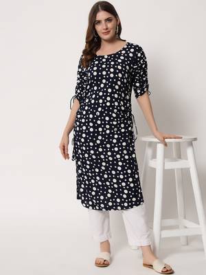 Women's Polka Dots Straight Kurti in Black 1