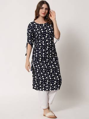 Women's Polka Dots Straight Kurti in Black 2