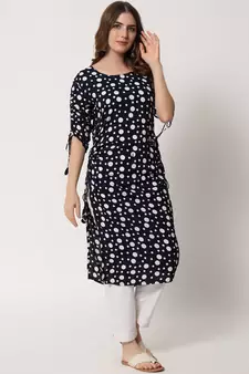 Women's Polka Dots Straight Kurti in Black