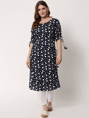Women's Polka Dots Straight Kurti in Black 3