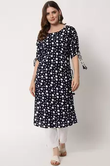 Women's Polka Dots Straight Kurti in Black