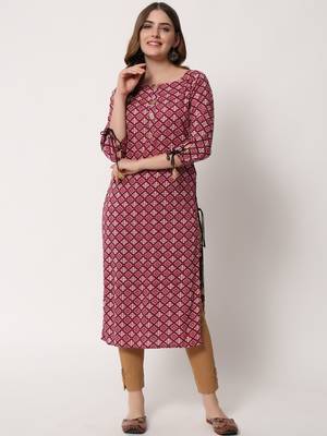 Women Rayon Printed Straight Kurta in Pink 1
