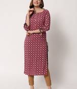Women Rayon Printed Straight Kurta in Pink