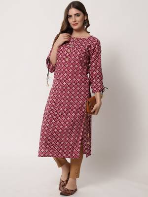 Women Rayon Printed Straight Kurta in Pink 2