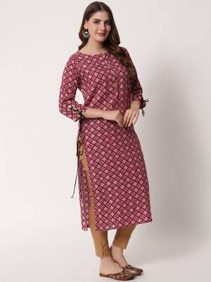 Women Rayon Printed Straight Kurta in Pink 3