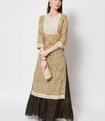 Women Embroidered Printed Straight Kurta in Light Yellow