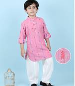 Pink woven linen boys-kurta-pyjama