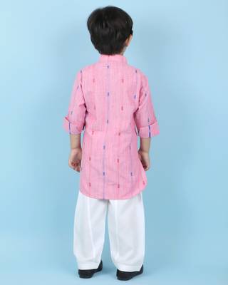 Pink woven linen boys-kurta-pyjama 2
