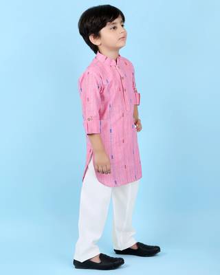 Pink woven linen boys-kurta-pyjama 3
