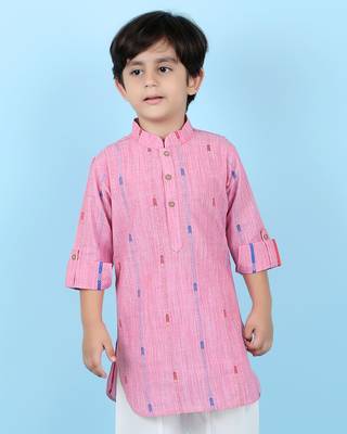 Pink woven linen boys-kurta-pyjama 4